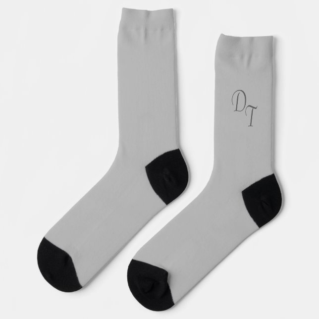 Monogrammed solid colour silver grey  socks (Left)