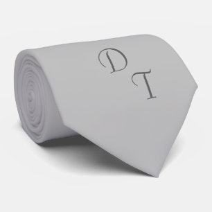Monogrammed solid colour silver grey tie