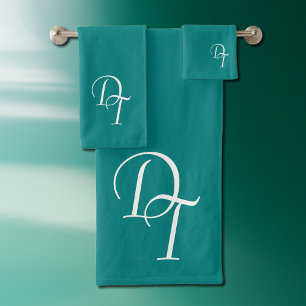 Monogrammed -   solid teal bath towel set