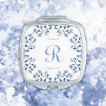 Monogrammed Something Blue Floral Scripture Gift Compact Mirror<br><div class="desc">Make your special day even more memorable with this personalized compact mirror featuring a beautiful blue floral leaf design on a chic white background. Add a touch of uniqueness by personalizing it with an initial of your choice. You can also further personalize with a short Bible verse or quote along...</div>