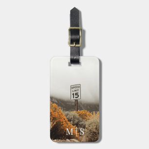 Monogrammed Speed Limit 15 Sign Golden Sagebrush  Luggage Tag