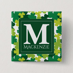 Monogrammed St. Patrick's Day Shamrocks 2 Inch Square Button