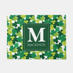 Monogrammed St. Patrick's Day Shamrocks Doormat
