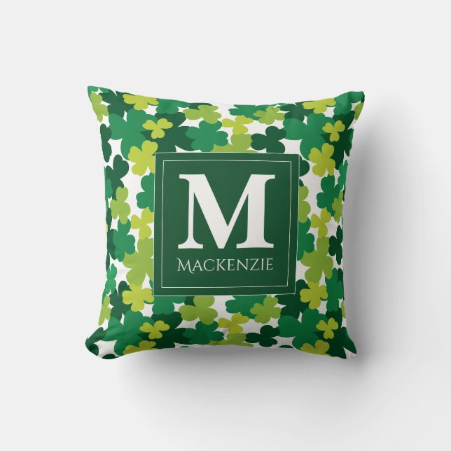 Monogrammed St. Patrick's Day With Irish Blessing Throw Pillow (Front)