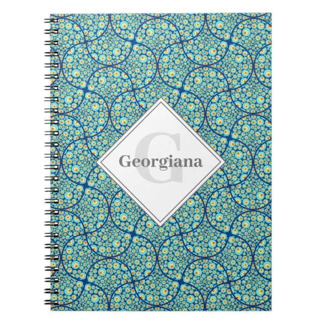 Monogrammed Starry Night On Sea Doodle Ogee Notebook (Front)
