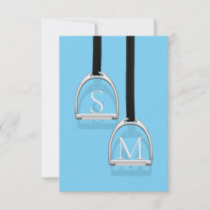 Monogrammed Stirrup Irons Blue Equestrian Thank You Card