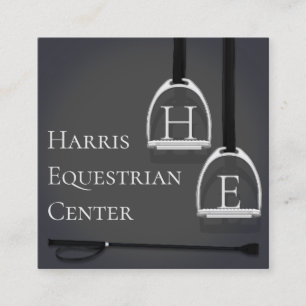 Monogrammed Stirrup Irons Dark Grey Equestrian Square Business Card