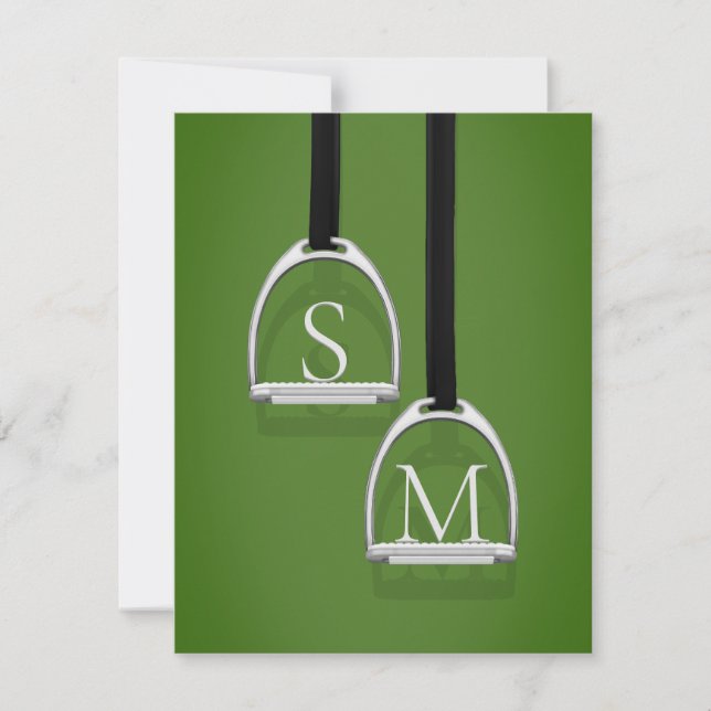 Monogrammed Stirrup Irons Grass Green Equestrian Card (Front)