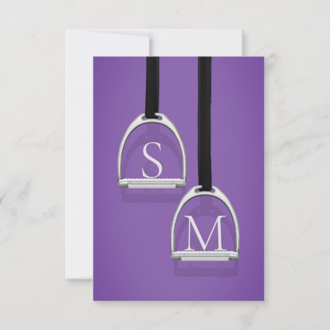 Monogrammed Stirrup Irons Purple Equestrian Thank You Card (Front)