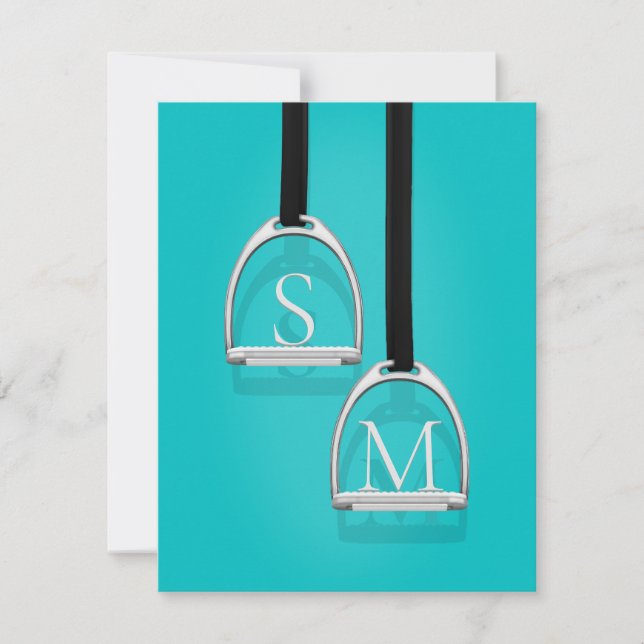 Monogrammed Stirrup Irons Turquoise Equestrian Card (Front)