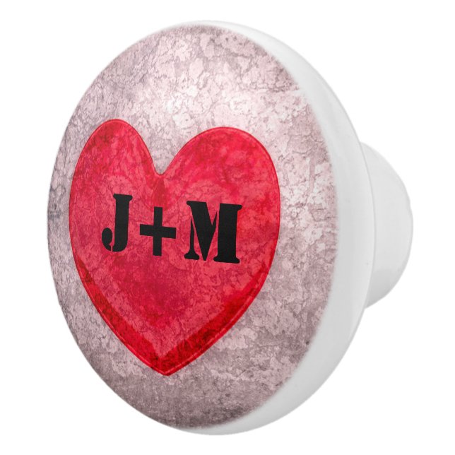 Monogrammed Stonewashed Heart Ceramic Knob (Right)