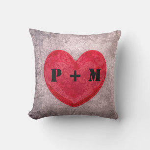 Monogrammed Stonewashed Heart Outdoor Pillow