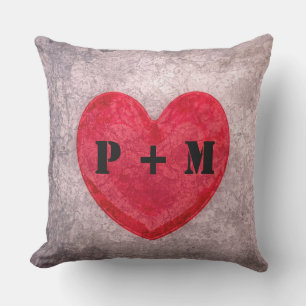 Monogrammed Stonewashed Heart Throw Pillow