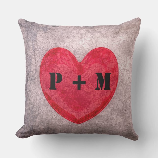 Monogrammed Stonewashed Heart Throw Pillow (Front)