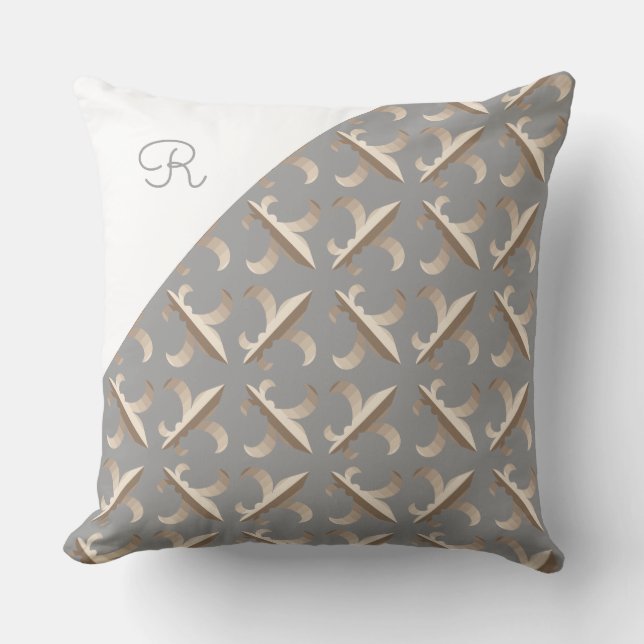 Monogrammed Striped fleur de lis pattern Throw Pillow (Front)