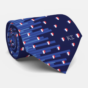 Monogrammed Stripes and Hearts Navy Blue Tie