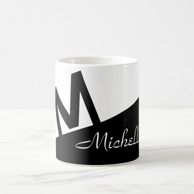 monogrammed stylish Black and white colour block Coffee Mug (Center)