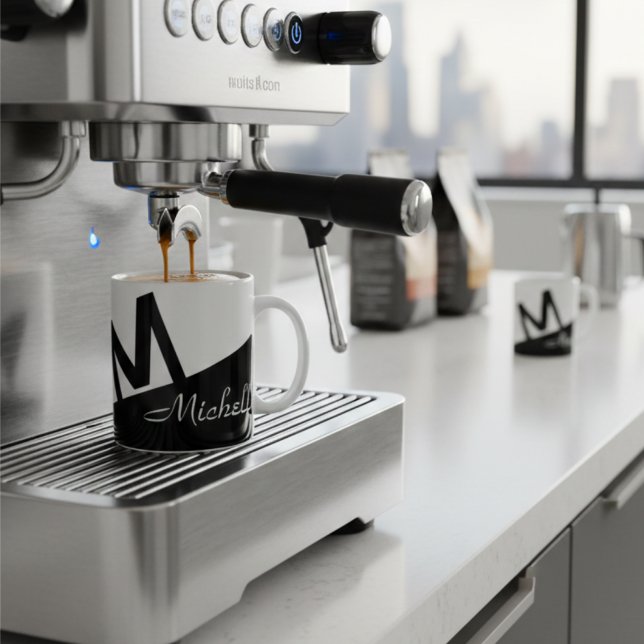 monogrammed stylish Black and white colour block Coffee Mug (Creator Uploaded)