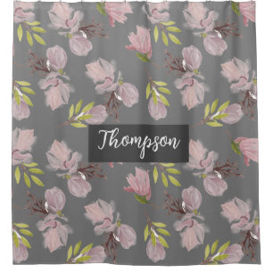 Monogrammed stylish dark grey cute floral pattern
