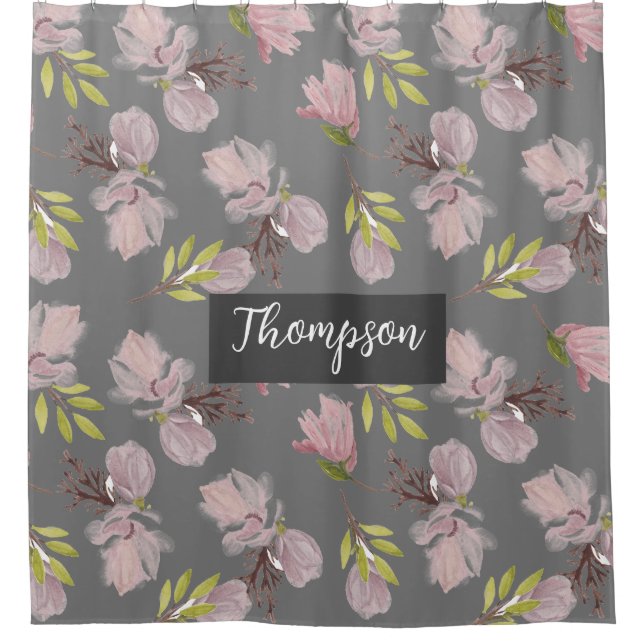 Monogrammed stylish dark grey cute floral pattern (Front)