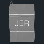 Monogrammed Stylish Golfer Elegant Modern Grey Golf Towel<br><div class="desc">Classic design features custom monogrammed initials in white shadowed font on a grey background centred between double matching stripes. Customize with the easy-to-use template. Be sure to see our integrated collection of coordinating colours and golf accessories on other matching products in the collection link at the bottom of this listing....</div>