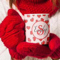 monogrammed stylish Red heart pattern on pink
