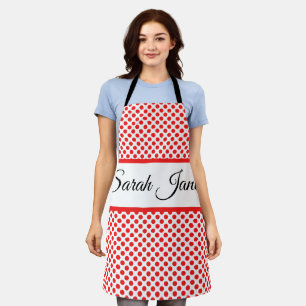 monogrammed stylish Red Polka dots on white Apron