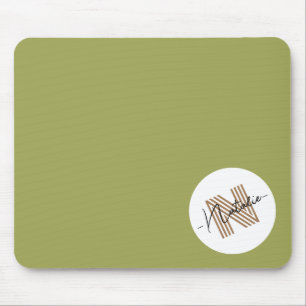 Monogrammed Stylish simple design Natural olive Mouse Pad