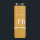 Monogrammed Stylish Travel Drinkware Yellow White Thermal Tumbler<br><div class="desc">Three Initial Monogrammed thermal tumblers are timeless, classic and stylish. Perfect for hot and cold beverages! Our Unique design is the perfect personalized gift for that special occasion. Shop our integrated collection of coordinating colors and golf - sports accessories. Custom personal monogrammed initials are added to a golden yellow background...</div>