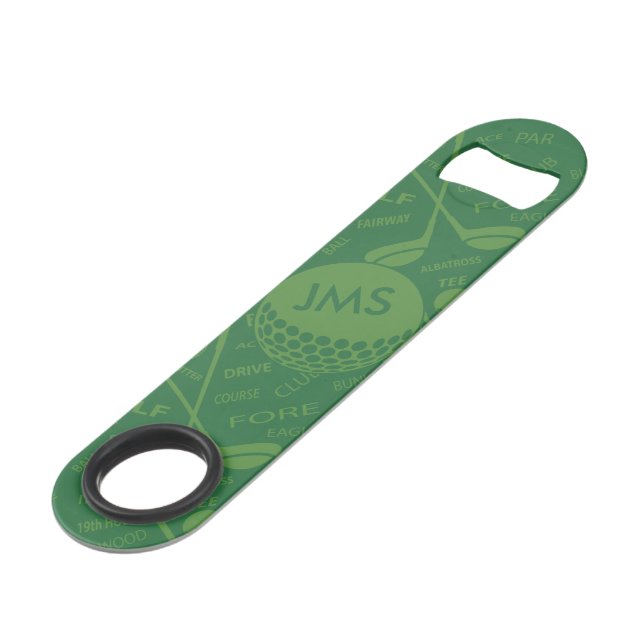 Monogrammed Subtle Golfer Pattern Speed Bottle Opener (Front Angled)