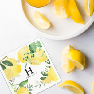Monogrammed Summer Lemon Garden Yellow Napkin