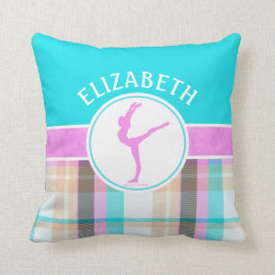 Monogrammed Summer Tartan Gymnastics Golly Girls Throw Pillow