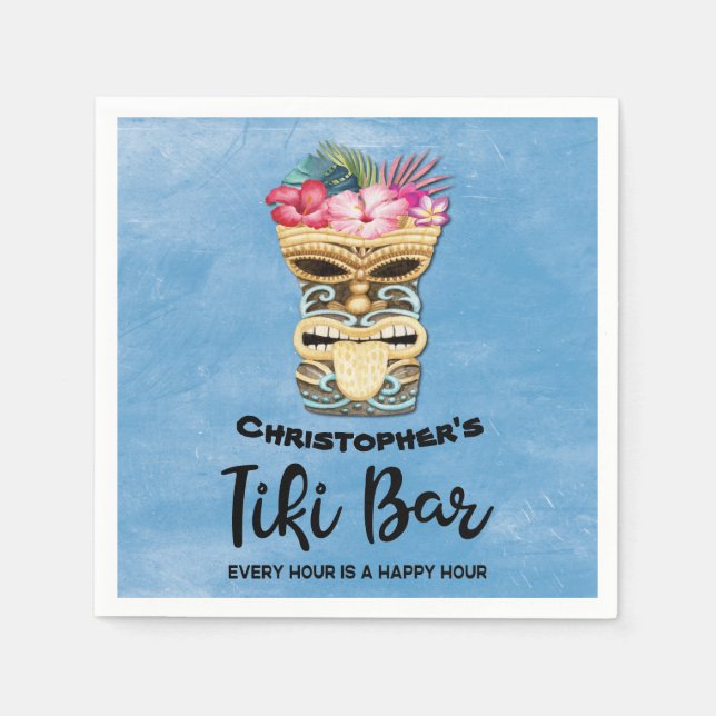 Monogrammed Summer Tiki Bar Party Napkin (Front)