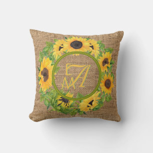 Monogrammed Sunflowers Pattern Decorative Throw Pillow