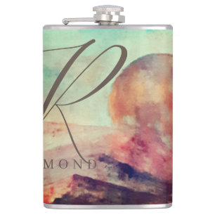 Monogrammed Sunny Clouds and Desert Landscape Hip Flask