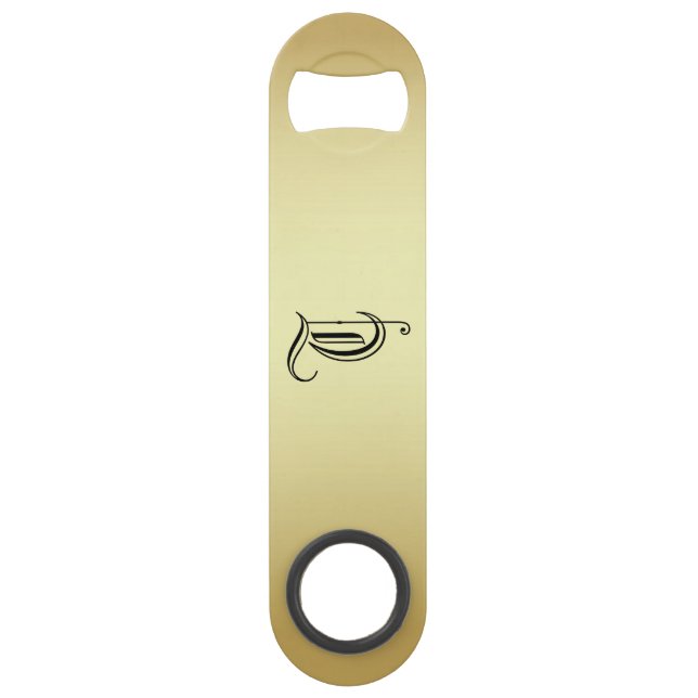 Monogrammed "T" Golden Gradient Bottle Opener Bar Key (Front)