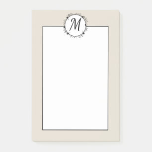Monogrammed tan, white with black wreath post-it notes
