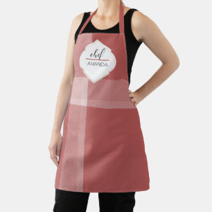 Monogrammed Tartan Red Burgundy Apron