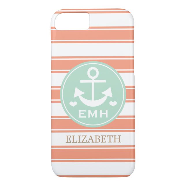 MONOGRAMMED TEAL AND CORAL ANCHOR Case-Mate iPhone CASE (Back)