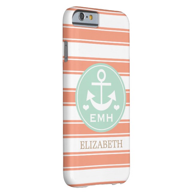 MONOGRAMMED TEAL AND CORAL ANCHOR Case-Mate iPhone CASE (Back/Right)