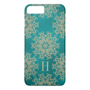 Monogrammed Teal and Gold Exotic Medallion Case-Mate iPhone Case