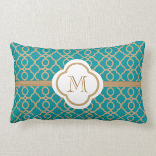 Monogrammed Teal and Gold Moroccan Lumbar Pillow