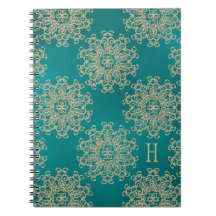 Monogrammed Teal and Gold Notebook Journal