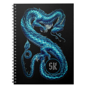 Monogrammed Teal Asian Dragon Notebook