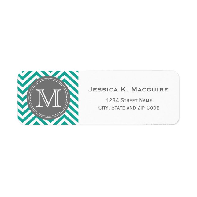 Monogrammed Teal Blue & Grey Chevron (Front)