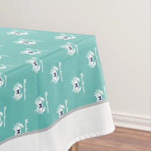Monogrammed Teal Blue White Crab Nautical Tablecloth