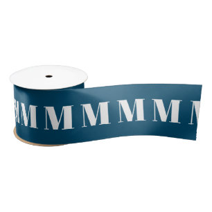 Monogrammed teal blue white custom initial modern satin ribbon