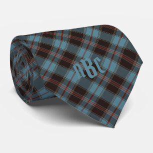 Monogrammed Teal, Brown & Red Plaid Tie