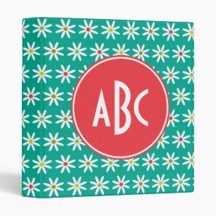Monogrammed Teal Daisy Dots Binder