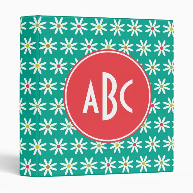 Monogrammed Teal Daisy Dots Binder (Front/Spine)